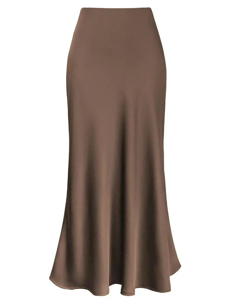Elegante Damen Maxi Röcke Schwarz Seide Sommer