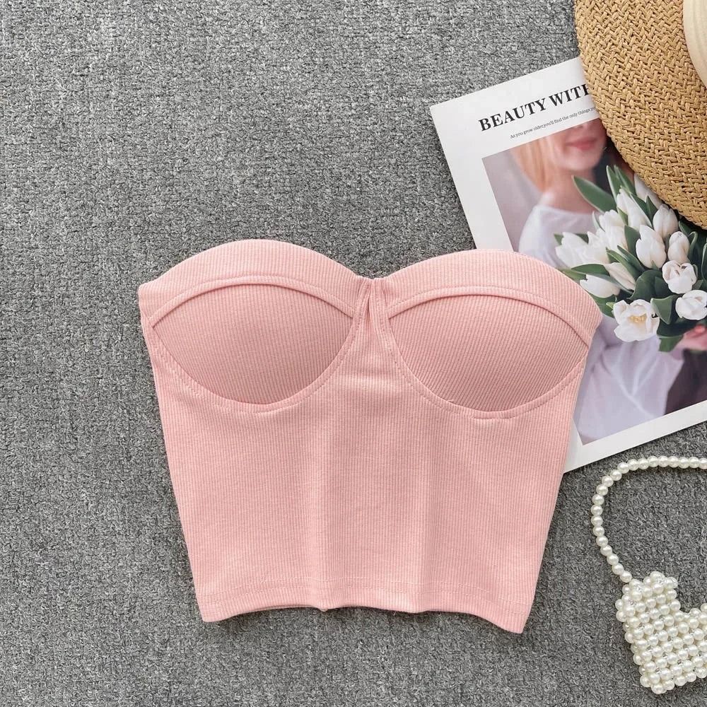 Damen Bustier-Top mit Rippenstruktur und Push-Up-Effekt