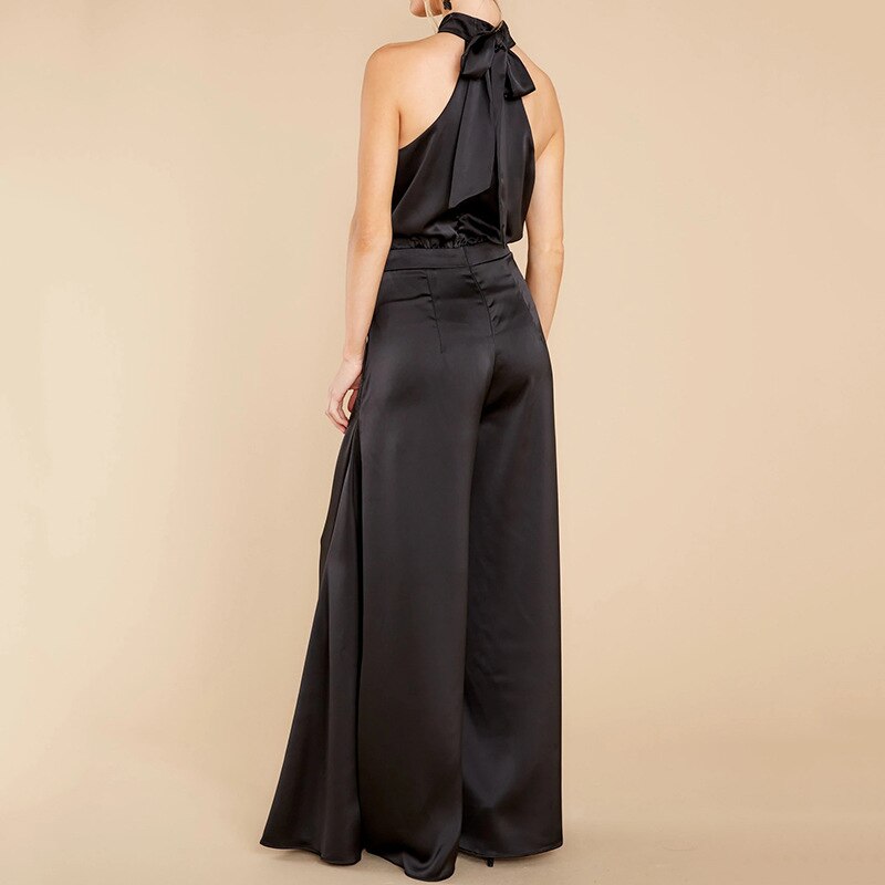Damen Jumpsuit Neckholder Weites Bein Elegant