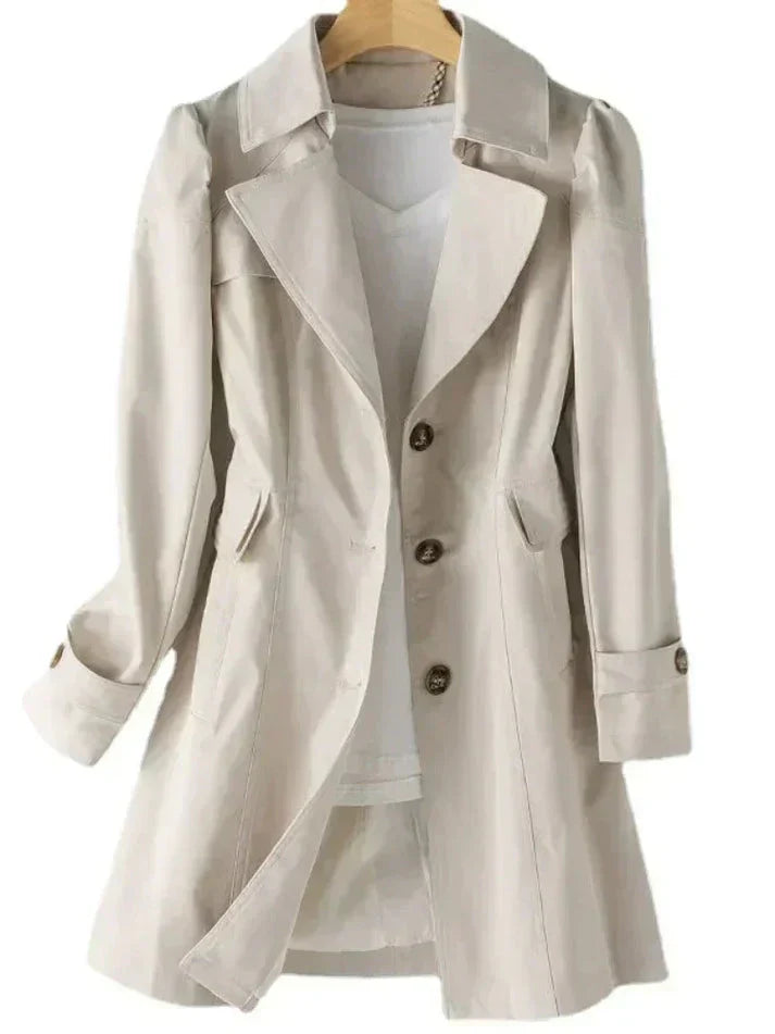 Stylischer Damen Trenchcoat Lang Schwarz