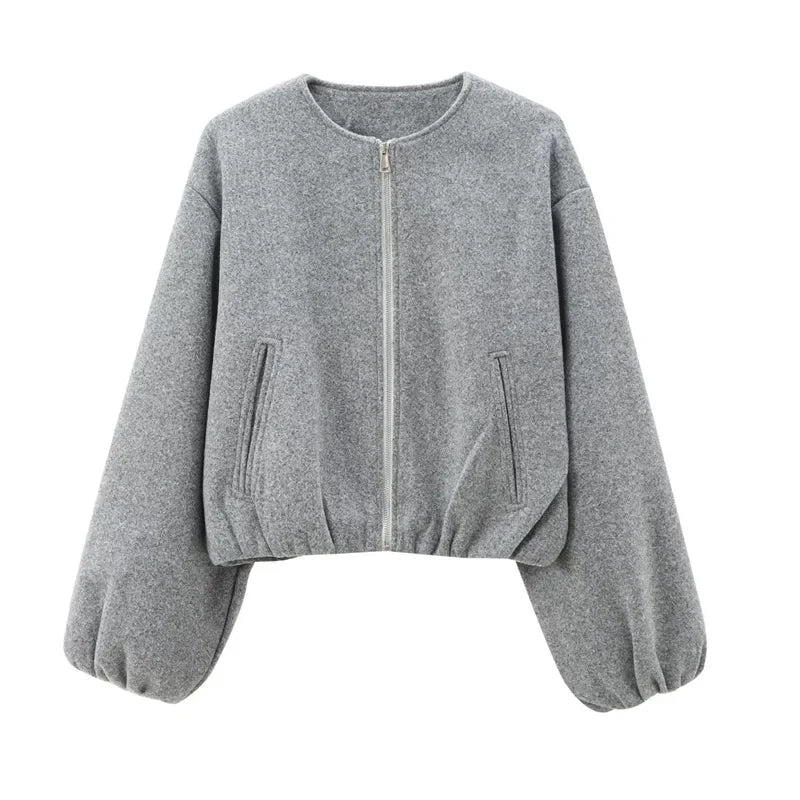 Damen Jacke Locker Geschnitten Reißverschluss Vorne
