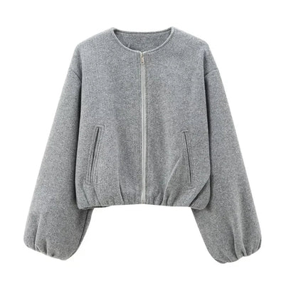 Damen Jacke Locker Geschnitten Reißverschluss Vorne