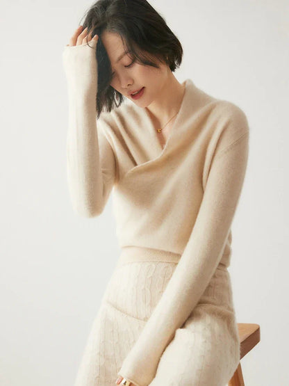 Damen Wickelpullover Elegantes Überkreuzdesign Modern