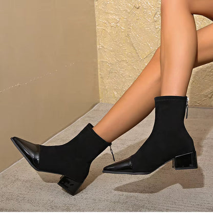 Damen Winter Stiefel Mit Blockabsatz Schwarz