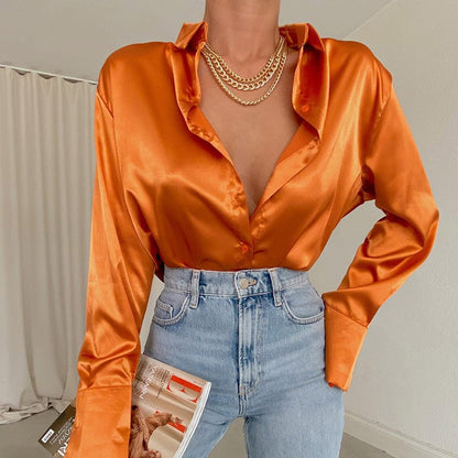 Elegante Satin Bluse Damen Modern