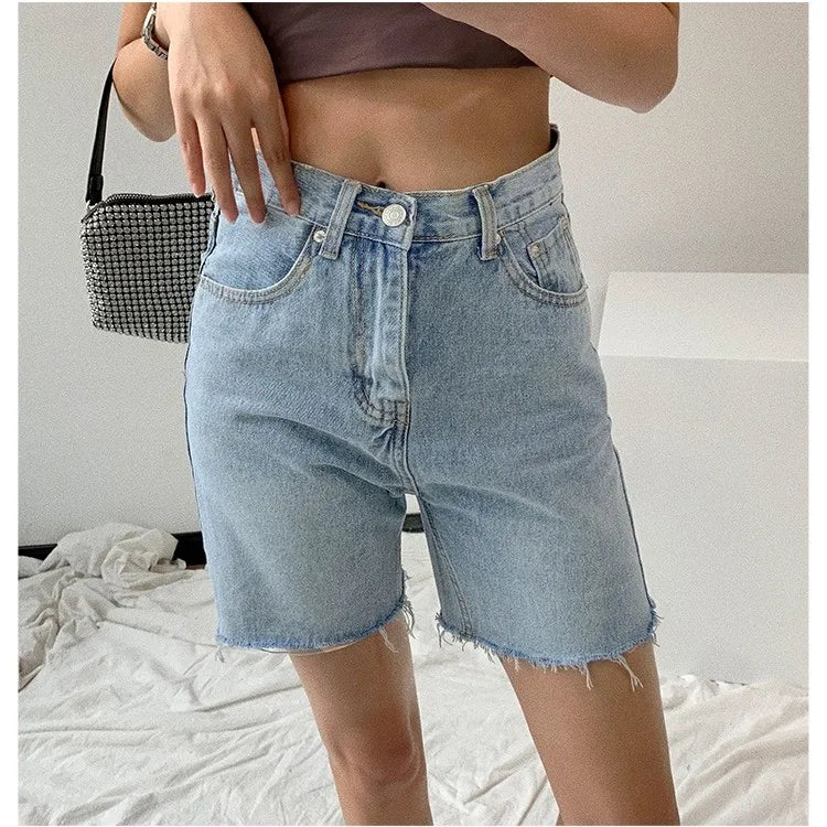 Damen Bermuda Shorts Jeans Raw Hem Kurz