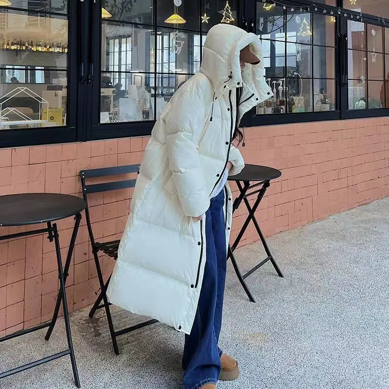 Lange Daunenjacke Damen Stil Mit Kapuze Warm
