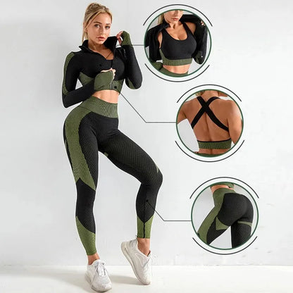 Sportleggings Set Damen High Waist Nahtlos