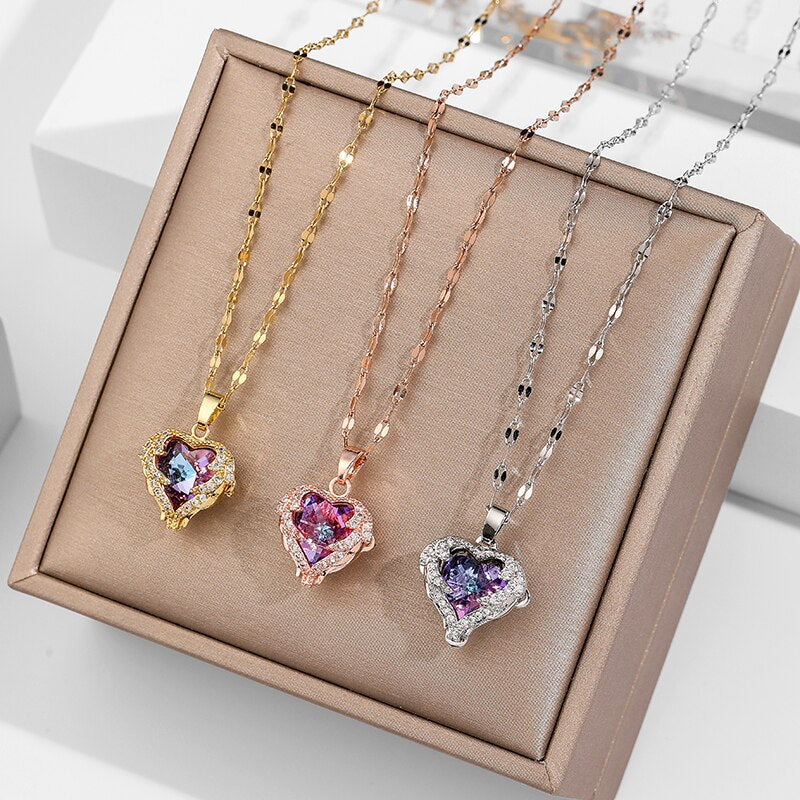 Edelstahl Halskette Zirkon Glitzernd Modern Damen