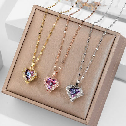 Edelstahl Halskette Zirkon Glitzernd Modern Damen