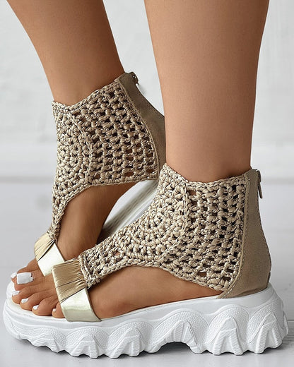 Damen Sandalen Geflochtene Keilsandalen Sommer Schuhe