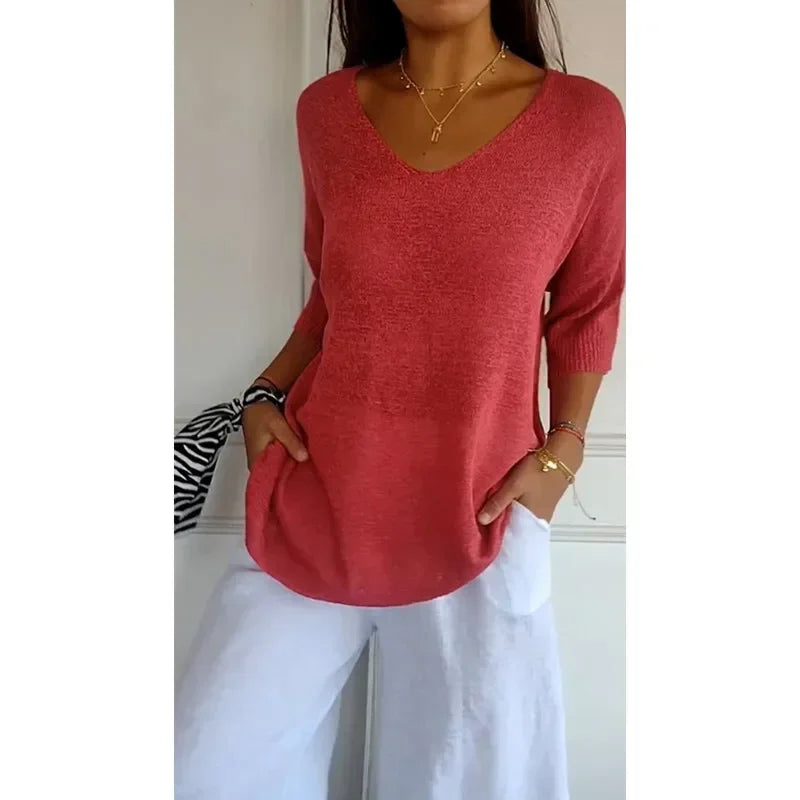 Weicher Strickpullover Fein Gestrickt Damen