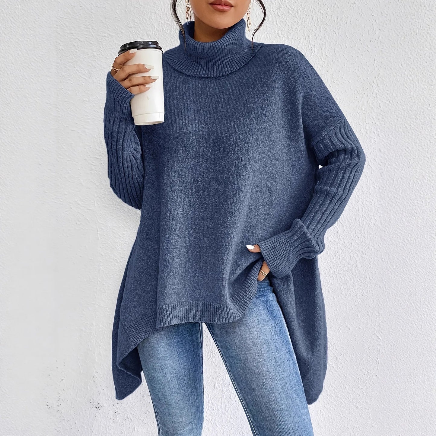 Damen Oversized Pullover Warm Hochkragen Winter - BerlinGlamour