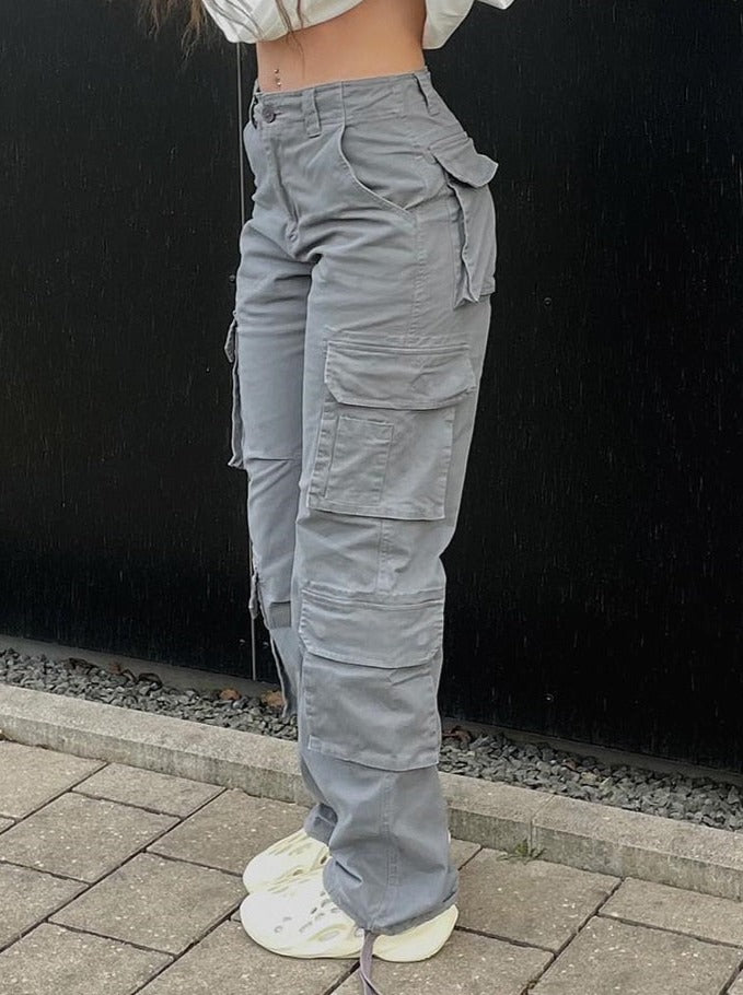 Damen Cargo Hose Weite Beinlocke Mit Taschen