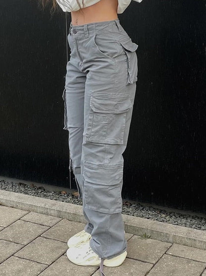 Damen Cargo Hose Weite Beinlocke Mit Taschen