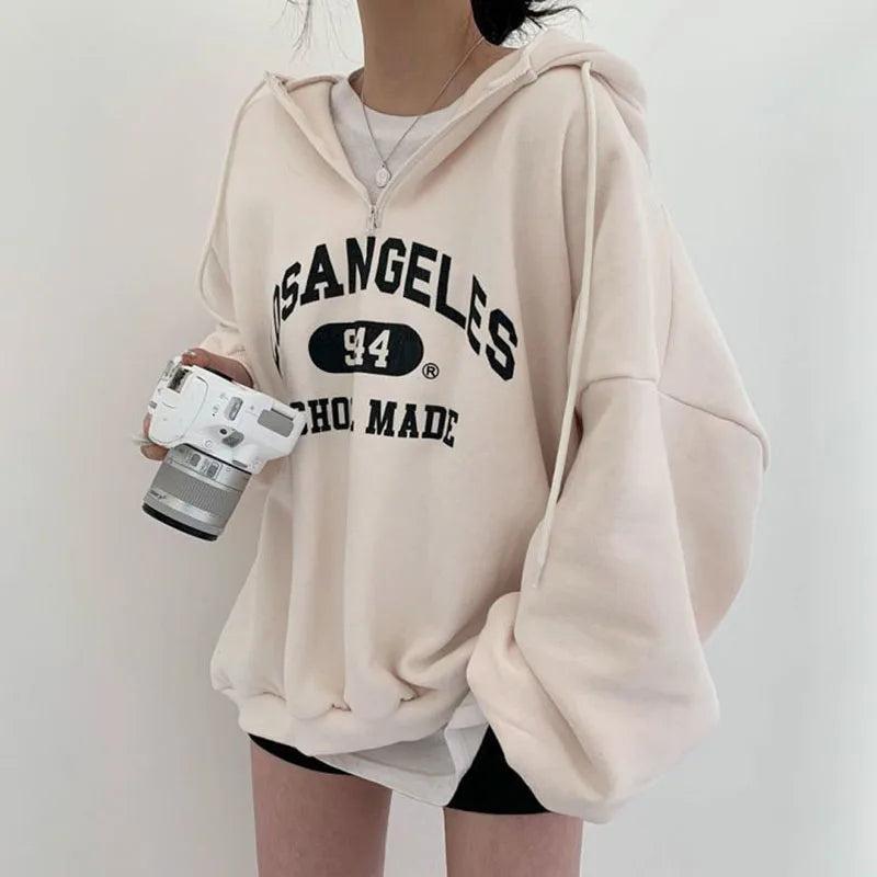 Große Hoodie Los Angeles Print Sportlich Leger