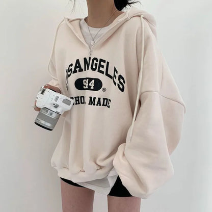 Große Hoodie Los Angeles Print Sportlich Leger