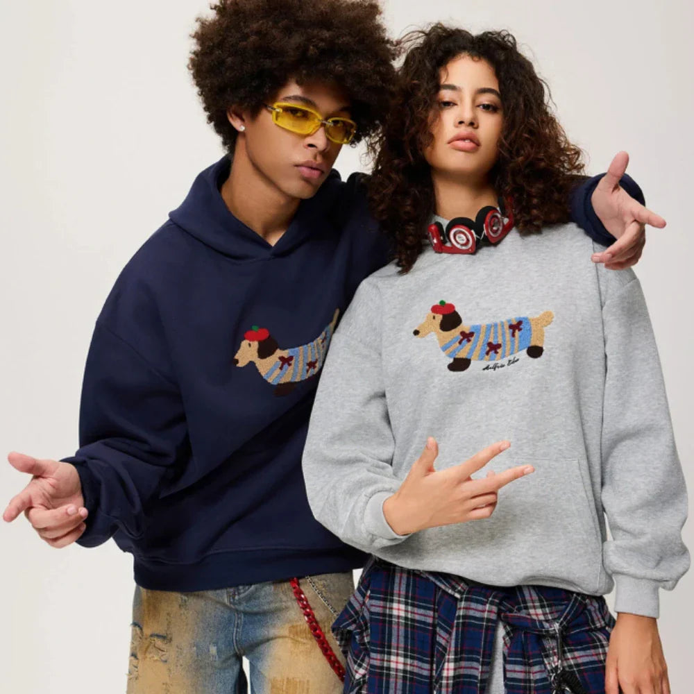Unisex Hoodie Oversize Dackel Motiv Kängurutasche