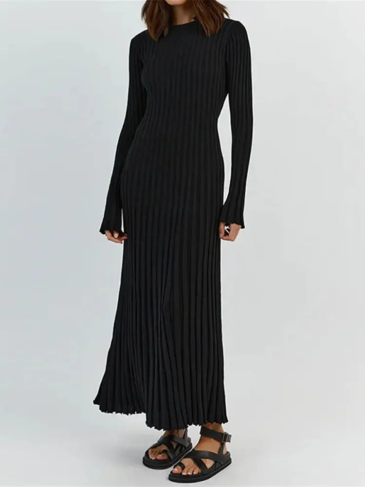 Damen-Plisseekleid Audrey: Elegant, mit Rundhals und Bindegürtel