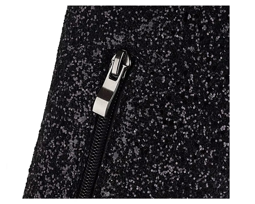 Glitzer Stiefel Kniehoch mit Stilettoabsatz und Spitze Damen