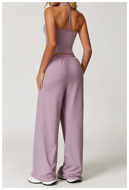 Damen Lounge Set Halter Top Crop Oberteil Bequem