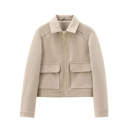 Damen Freizeitjacke Reißverschluss Wollmix Warm