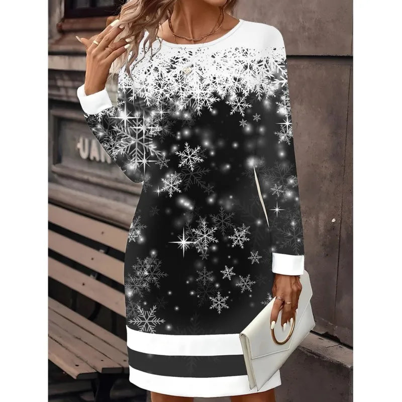 Weihnachtspullover-Kleid Damen Schneemann-Print Festlich