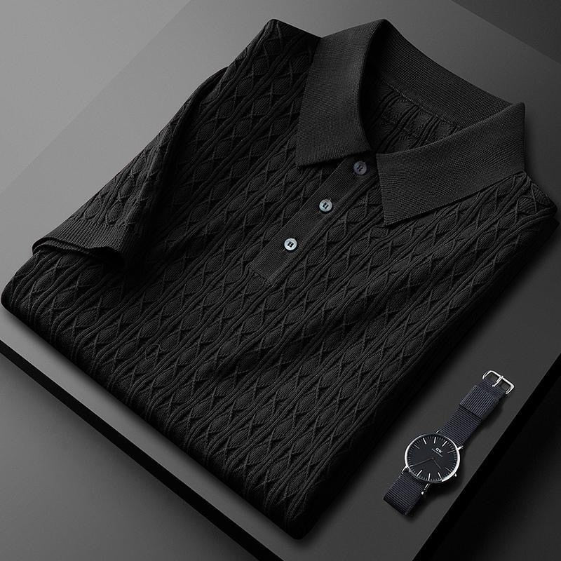 Herren Polo Shirt Diamant Muster Elegant Slim Fit