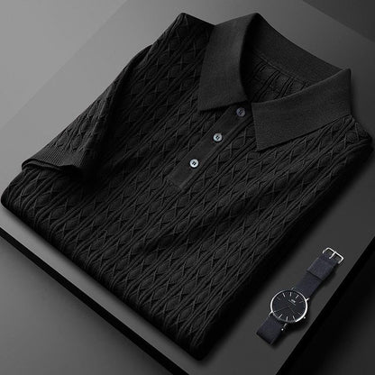 Herren Polo Shirt Diamant Muster Elegant Slim Fit