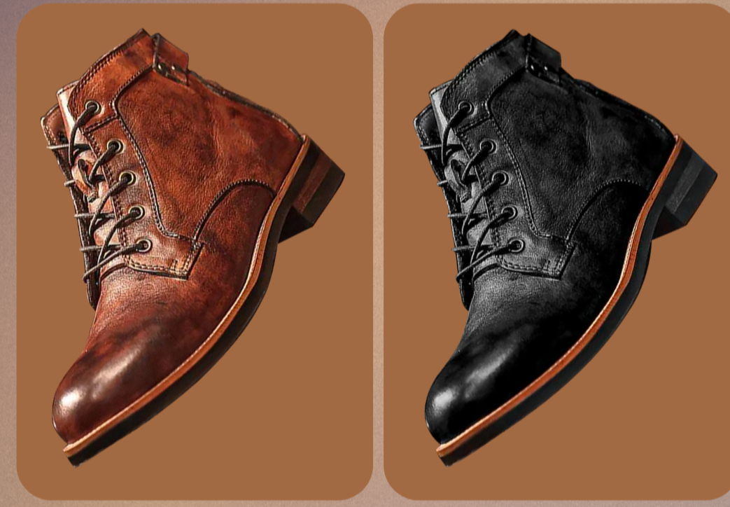 Herren Leder Stiefel Retro Klassisch Braun