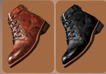 Herren Leder Stiefel Retro Klassisch Braun