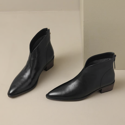 Damen Stiefelette Leder Elegant Blockabsatz Schuhe