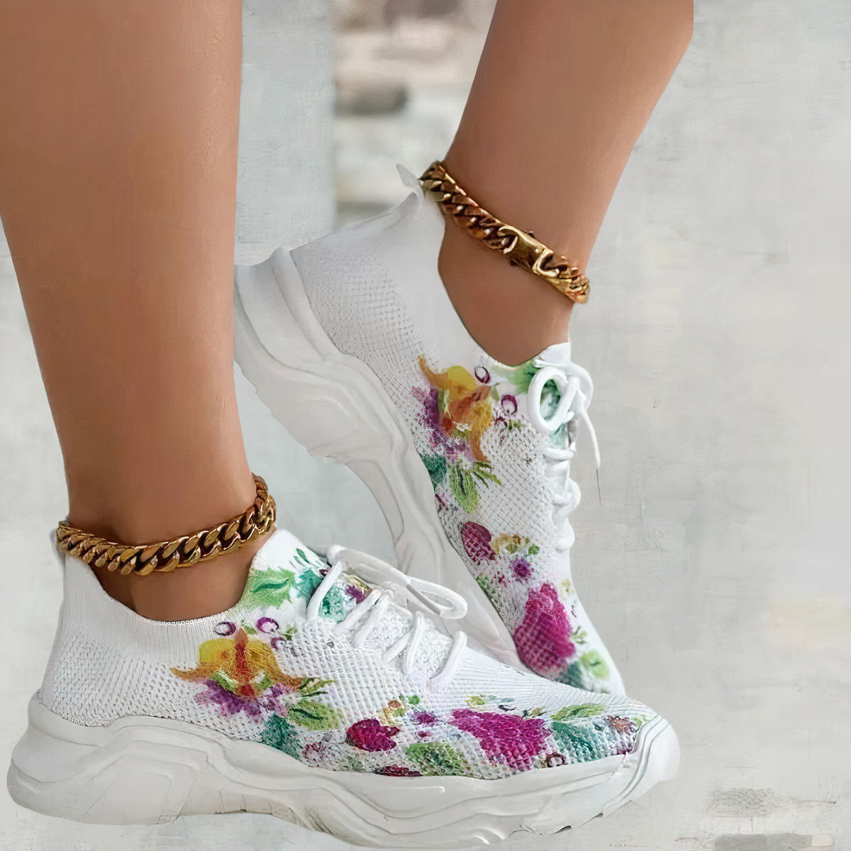 Sika Schnürschuhe mit Blumenmuster - Orthopädisch