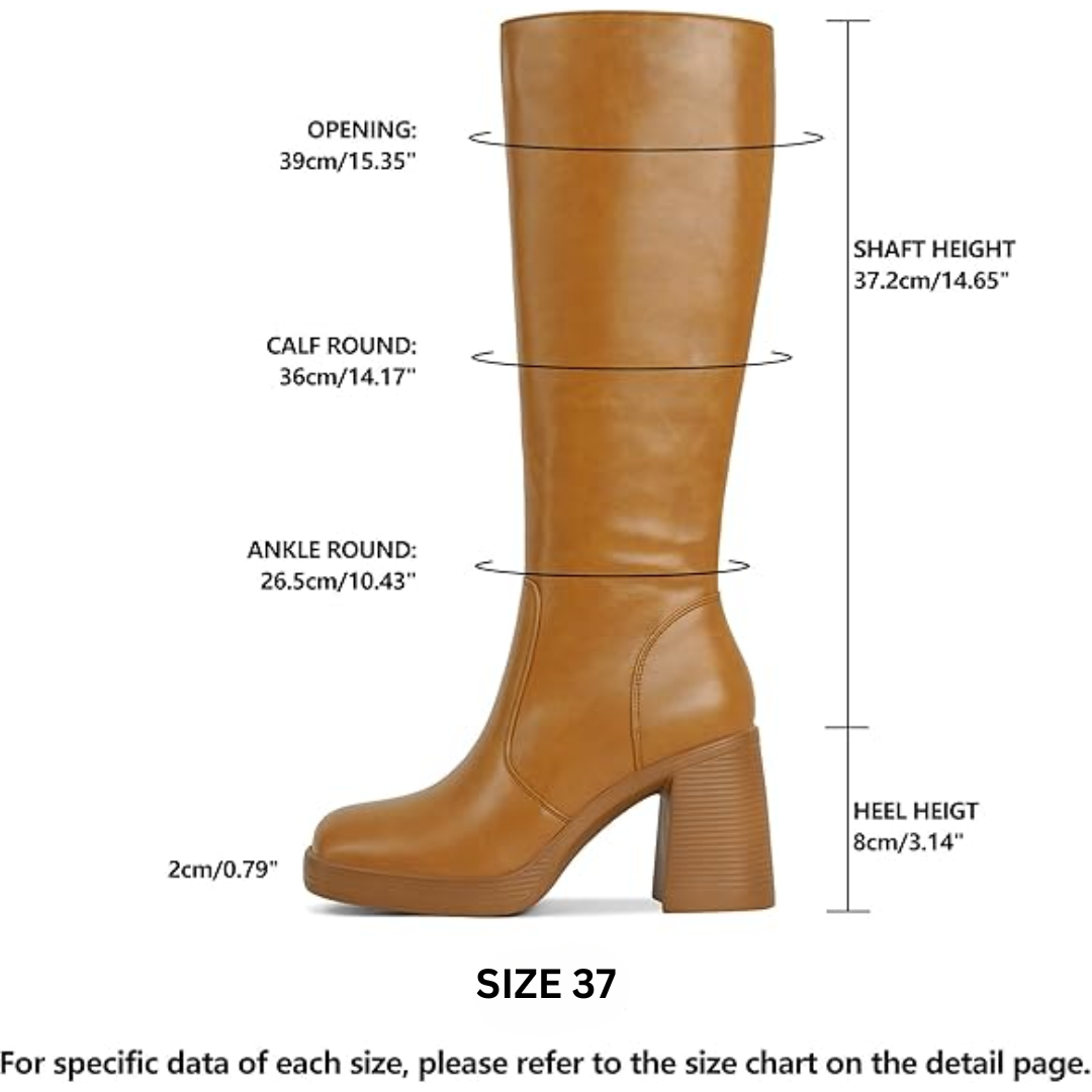 Lederstiefel Plateau Absatz Damen Blockheel