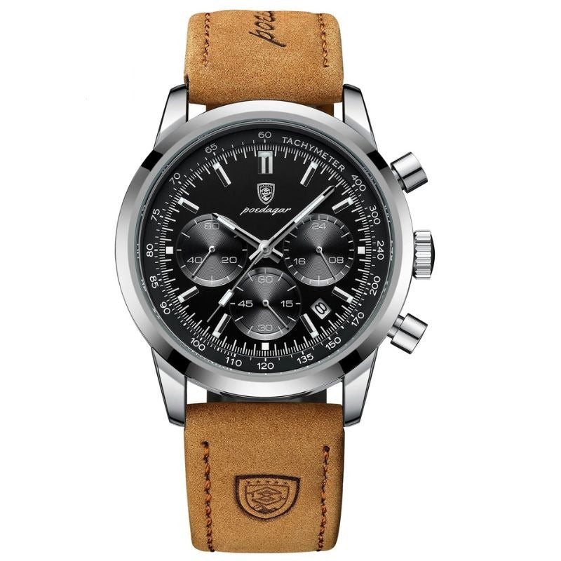 Herren Armbanduhr Chronograph Leder Automatik