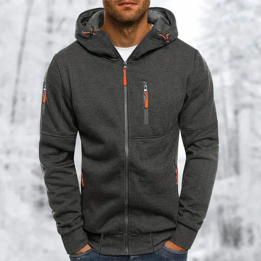Herren Kapuzenjacke Modern Sportlich Schwarz