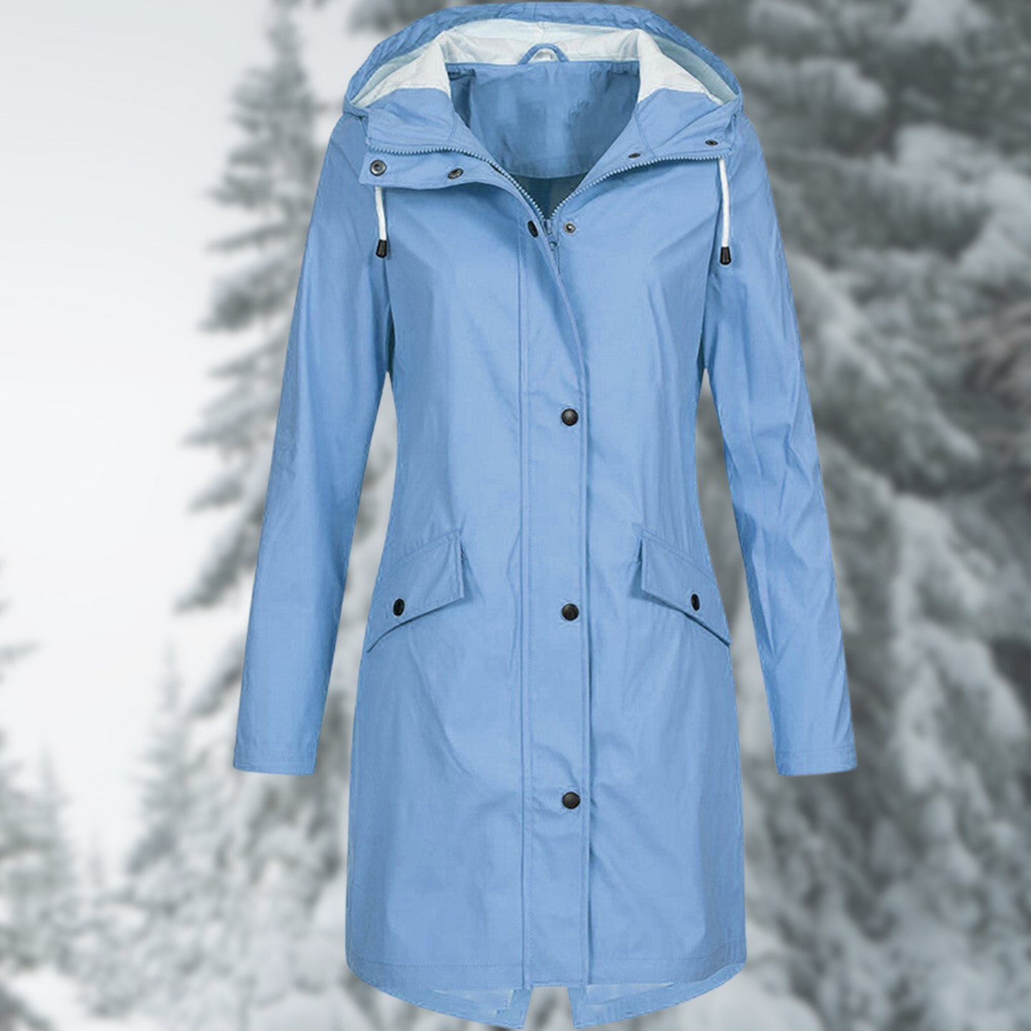 Wasserdichte Damenregenjacke mit Kapuze und Taschen
