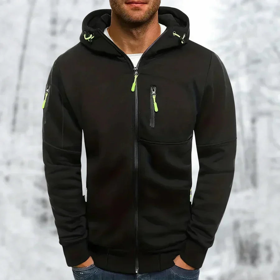 Herren Kapuzenjacke Modern Sportlich Schwarz
