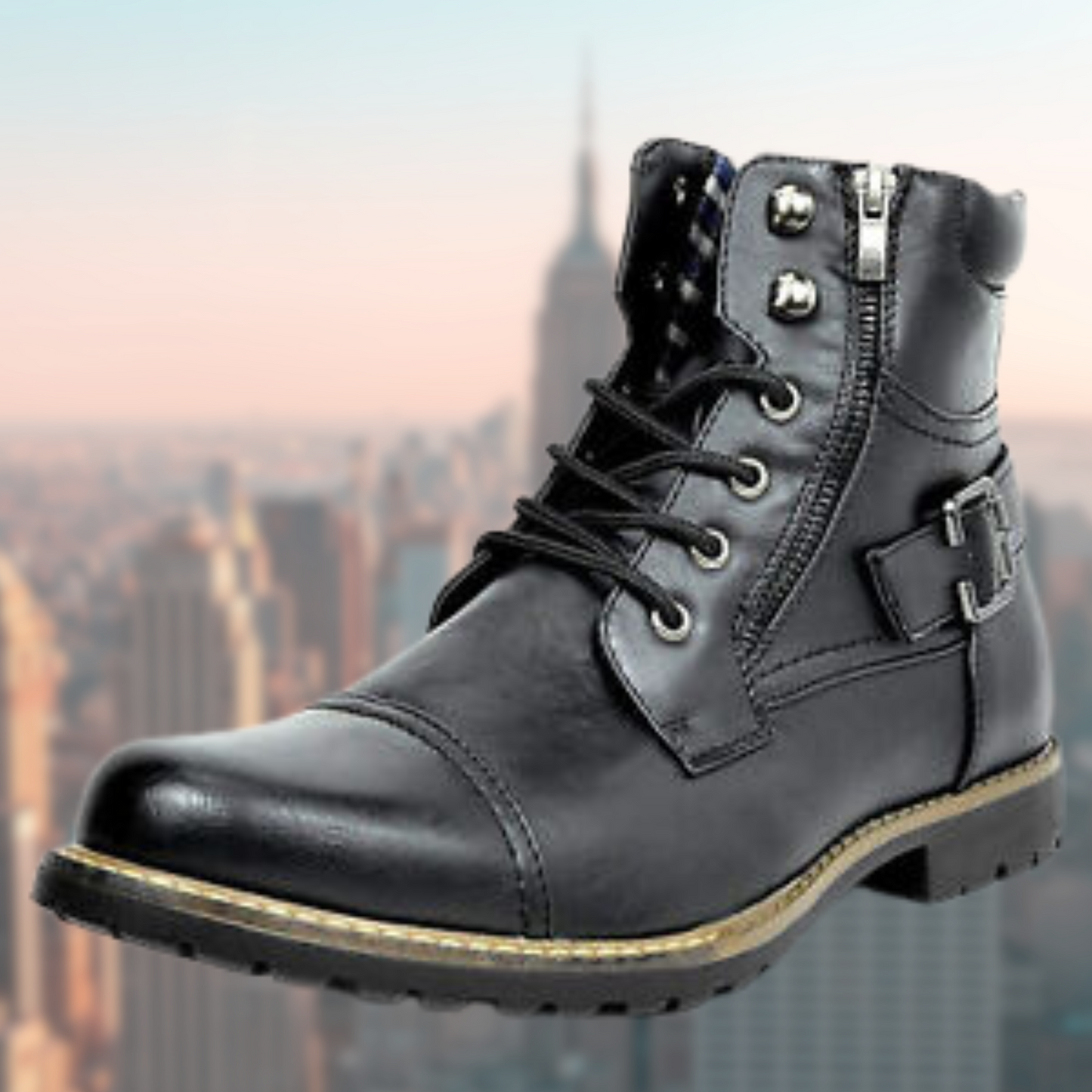 Leder Motorradstiefel Herren Schwarz Robust