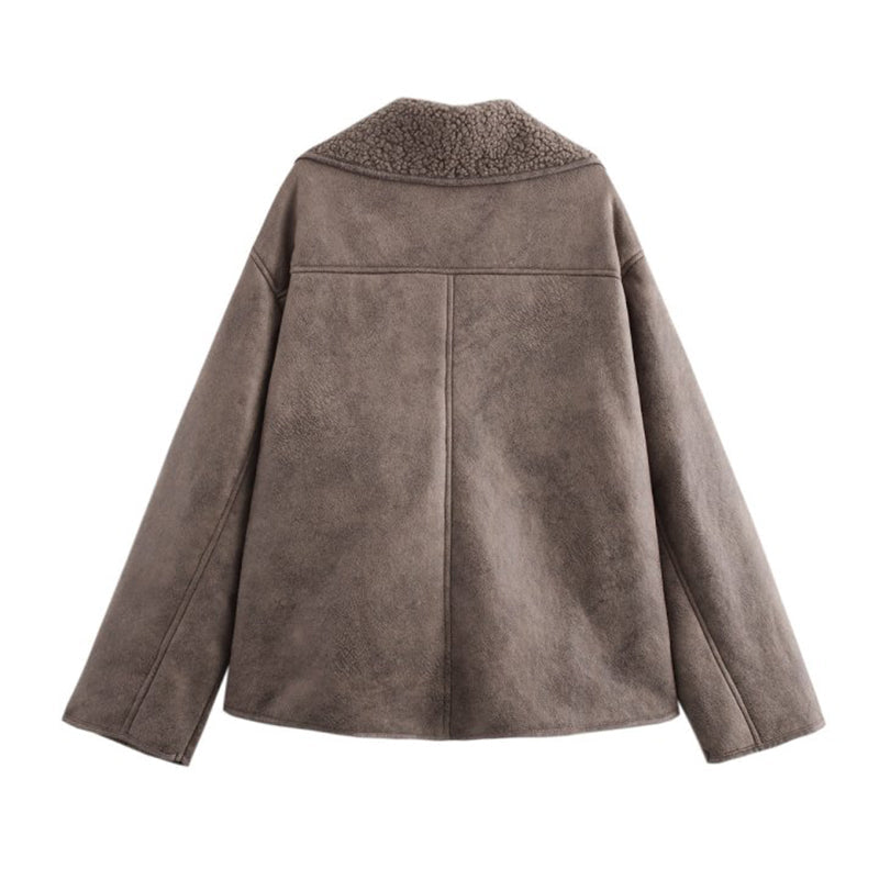 Winterjacke Veloursleder Optik Fleece Futter Luxus