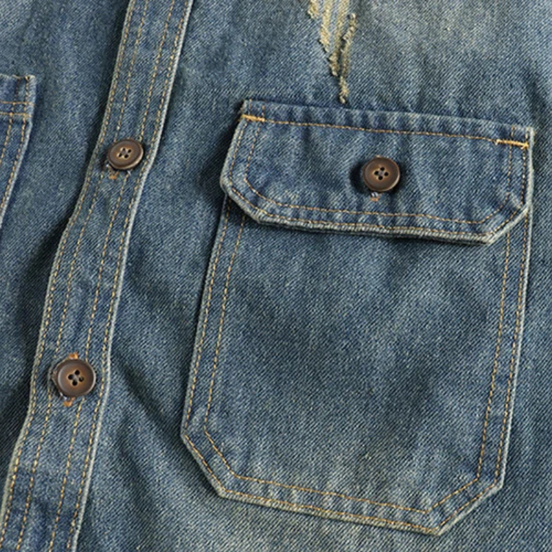 Herren Hemd Used Look Jeans Blau
