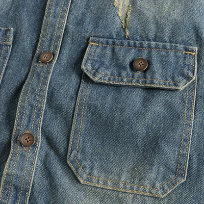 Herren Hemd Used Look Jeans Blau