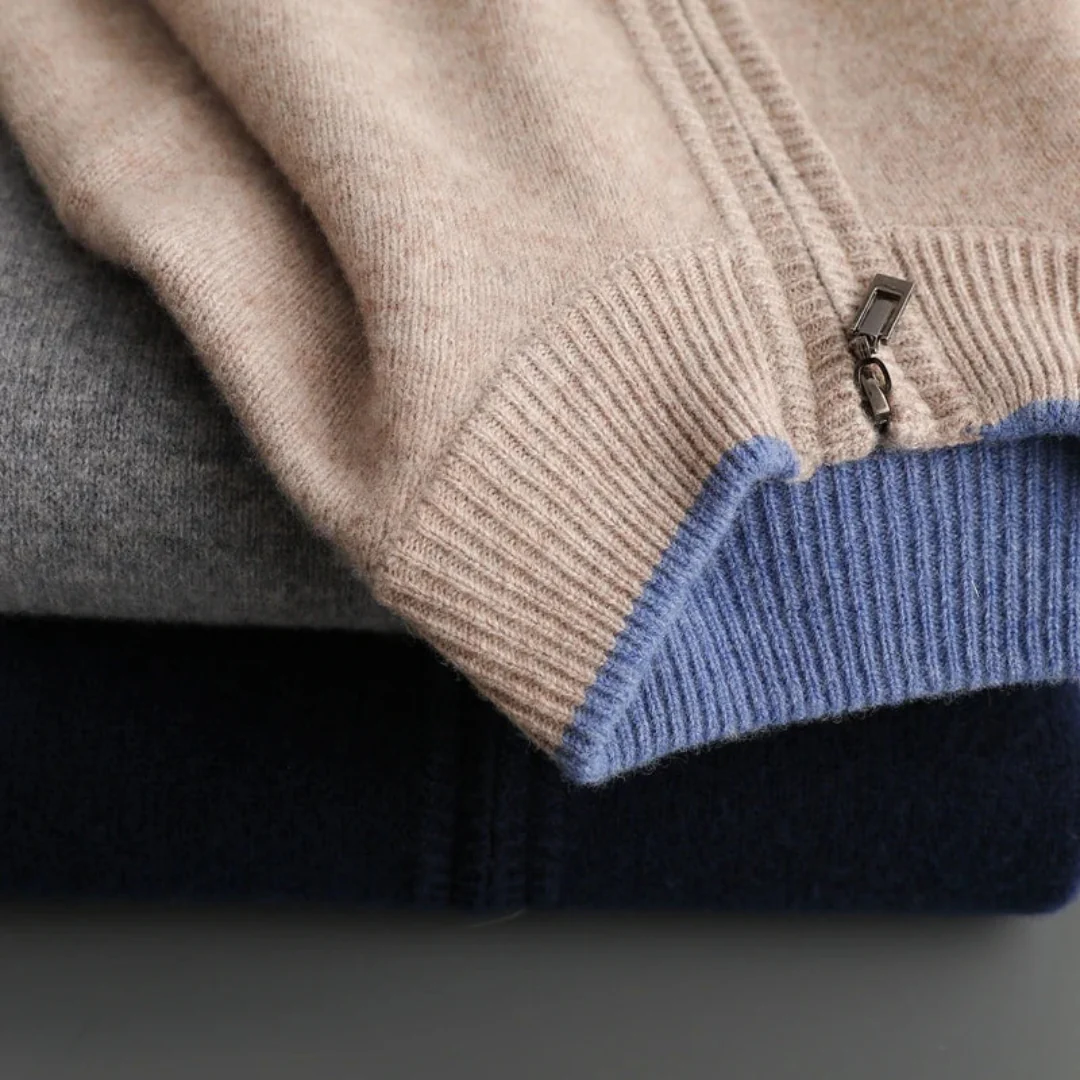 Herren Strickjacke Merino Wolle Reißverschluss Warm