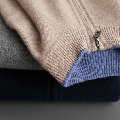 Herren Strickjacke Merino Wolle Reißverschluss Warm
