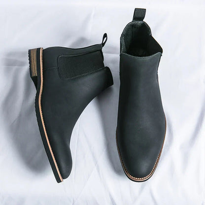 Leder Chelsea Stiefel Damen Schnürlos Schwarz