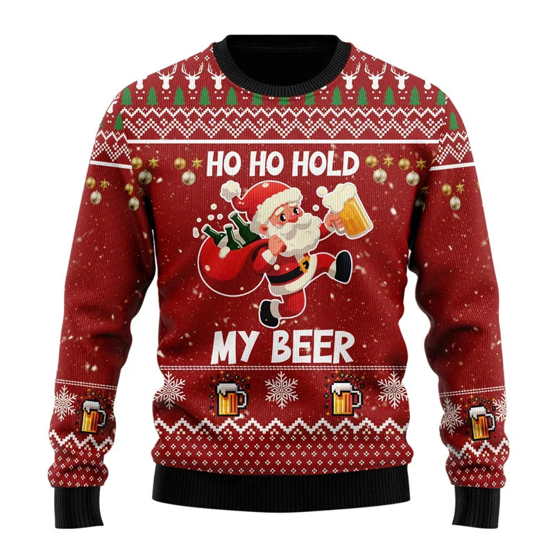 Herren Weihnachtspullover Lustig Bier Motiv