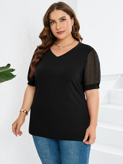 Damen Oberteil V-Ausschnitt Puffärmel Top