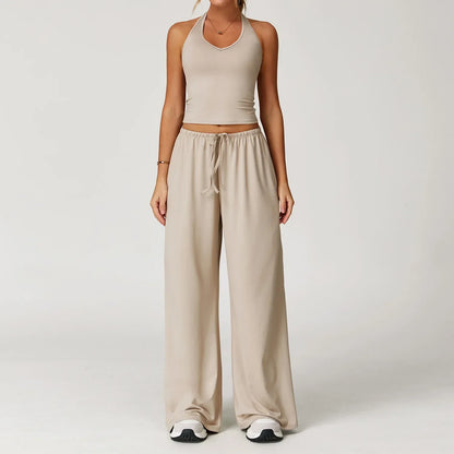 Damen Lounge Set Halter Top Crop Oberteil Bequem