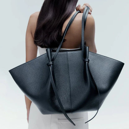 Große Luxus Tote Bag Damen Vegane Ledertasche Langhenkel Schwarz - BerlinGlamour
