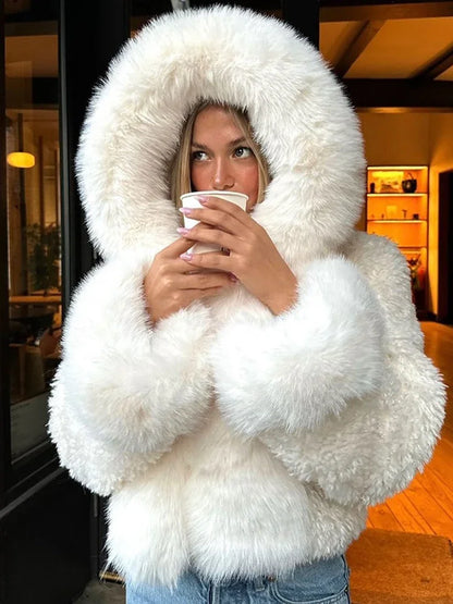 Faux-Fur-Jacke Luxus Fellimitat Kapuze Damen